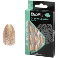 Royal 24 Glue-On Nails - Time To Sparkle Coffin (6pcs) (NNAI426) (£1.37/each) Royal.F/5