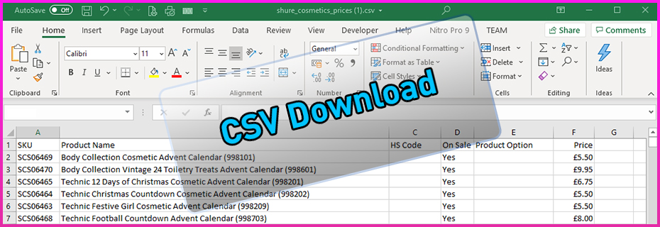 download our products and prices and view in MS Excel